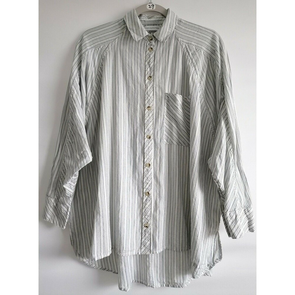 Urban Outfitters Blue Striped Button Front Shirt Hi-Lo Sz S-P Oversized